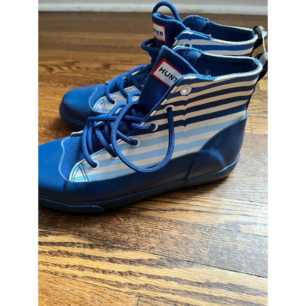 Hunter for Target Kids Blue White Striped High Top Sneakers Shoes Size 5 Big Kid
